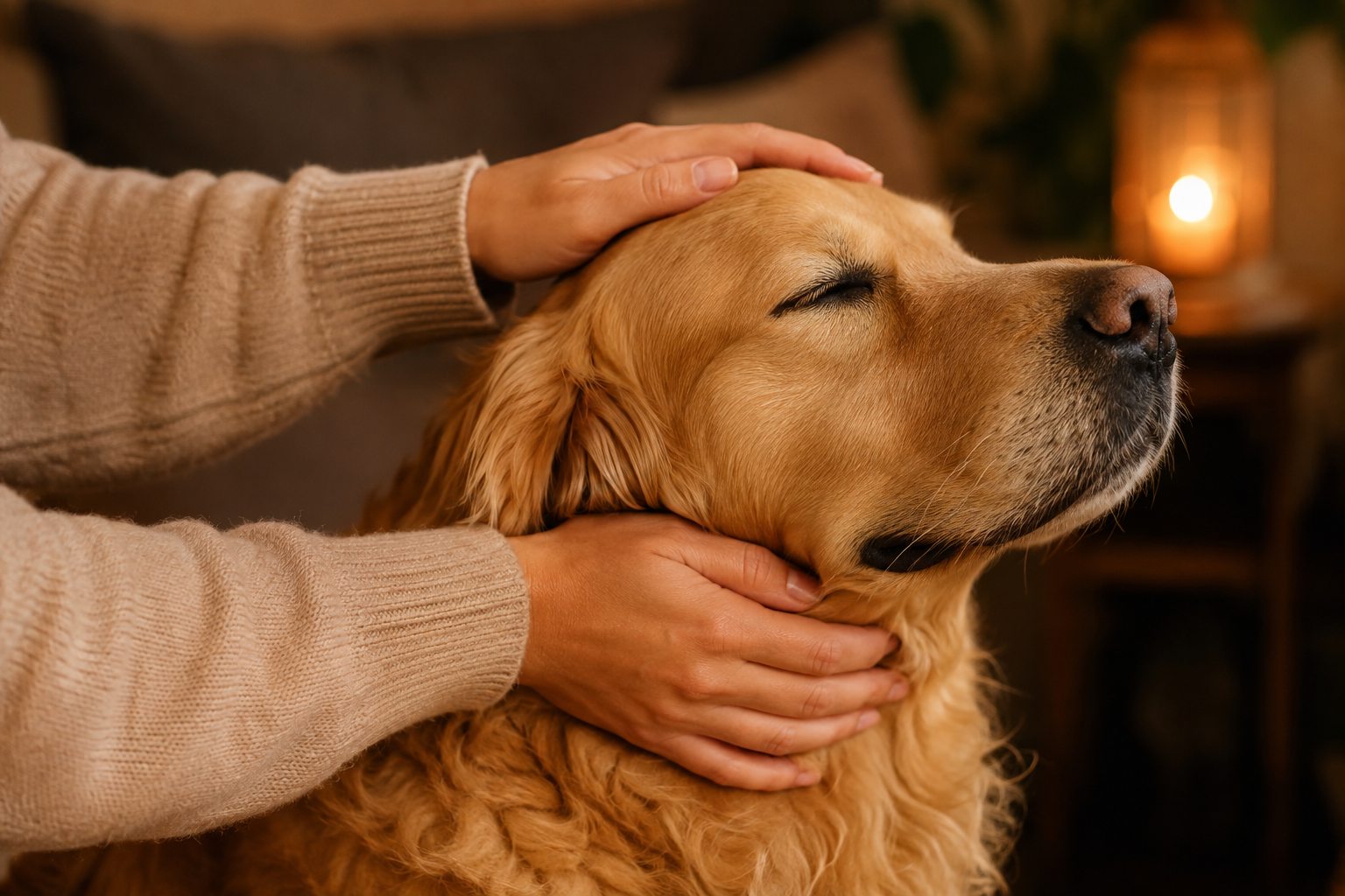 Manos acariciando con cariño a un perro
